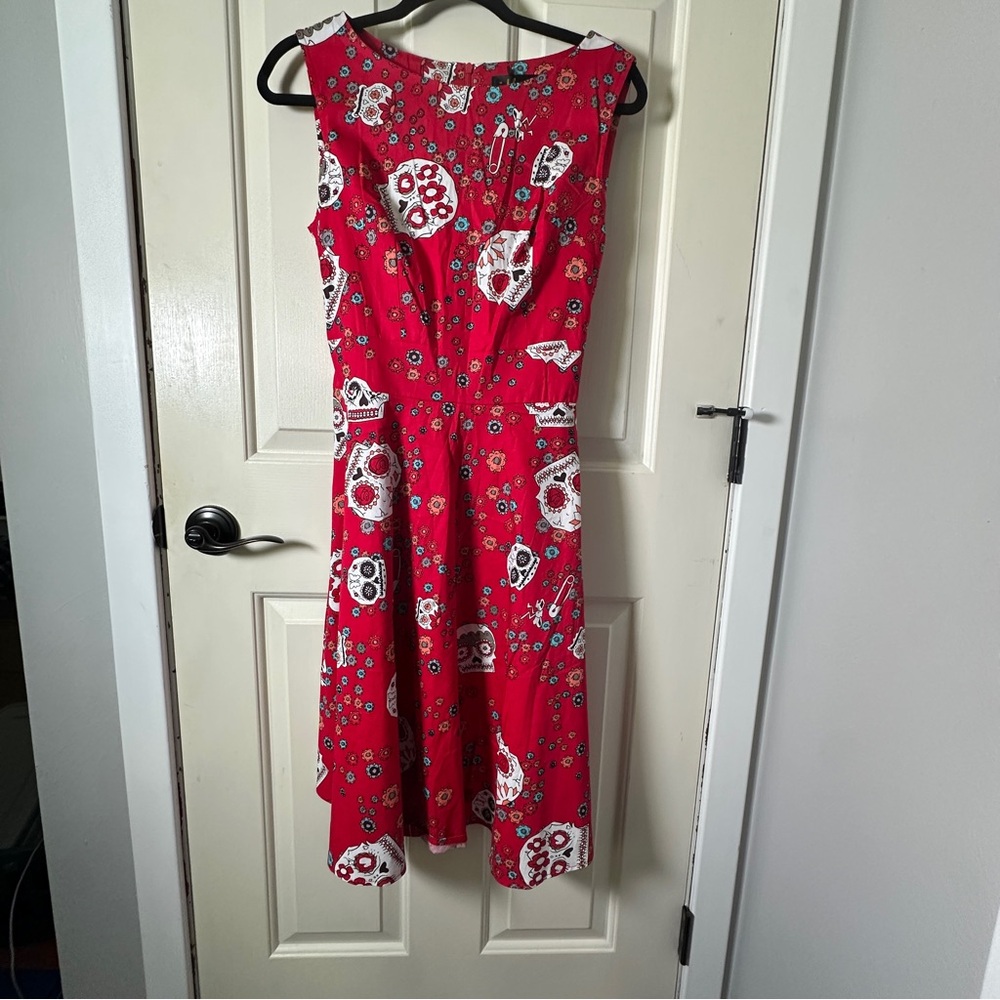 iHot Red Floral and Skull Sleeveless Dress size small